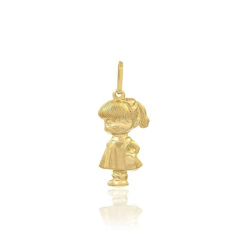 Pingente Menina Cabelo Preso Ouro Amarelo Joias Vip