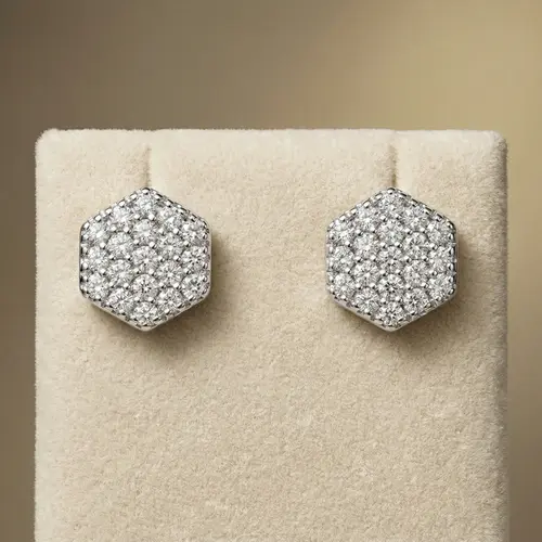 Par de Brincos Chuveiros Sextavados de Ouro com 36 Diamantes