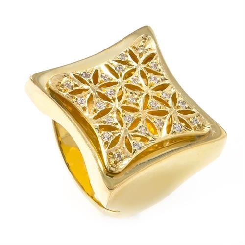 Anel Trabalhado com 23 Diamantes¸ em Ouro Amarelo Anel Trabalhado com 23 Diamantes¸ em Ouro Amarelo