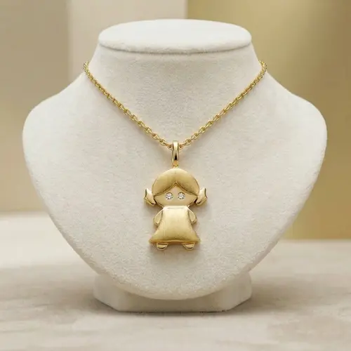 Pingente de Ouro Menina com 2 Diamantes