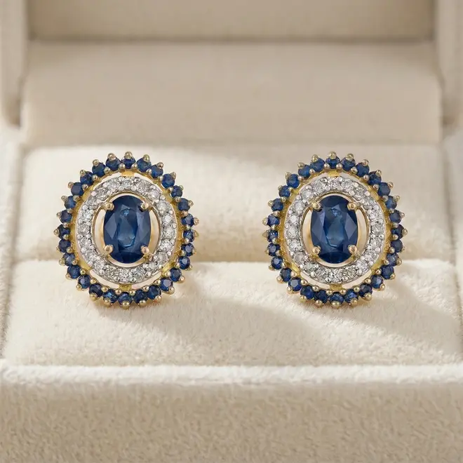 Par de Brincos de Ouro com 58 Safiras e 40 Diamantes