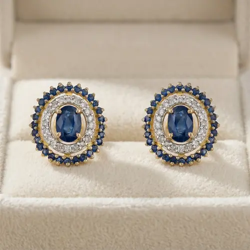Par de Brincos de Ouro com 58 Safiras e 40 Diamantes
