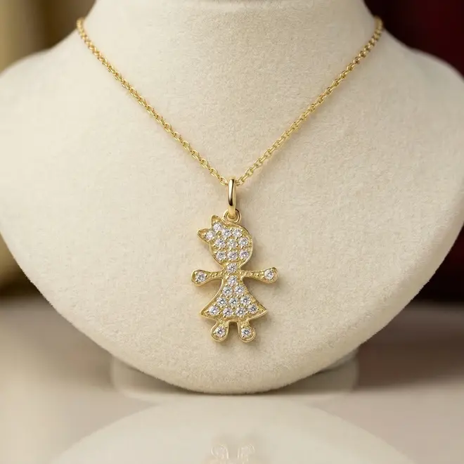 Pingente de ouro Menina com 25 Diamantes