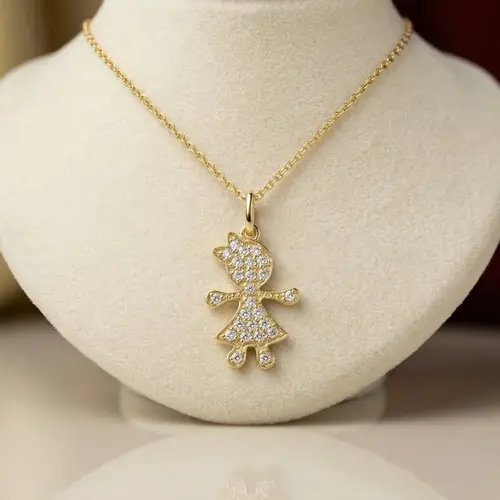 Pingente de ouro Menina com 25 Diamantes