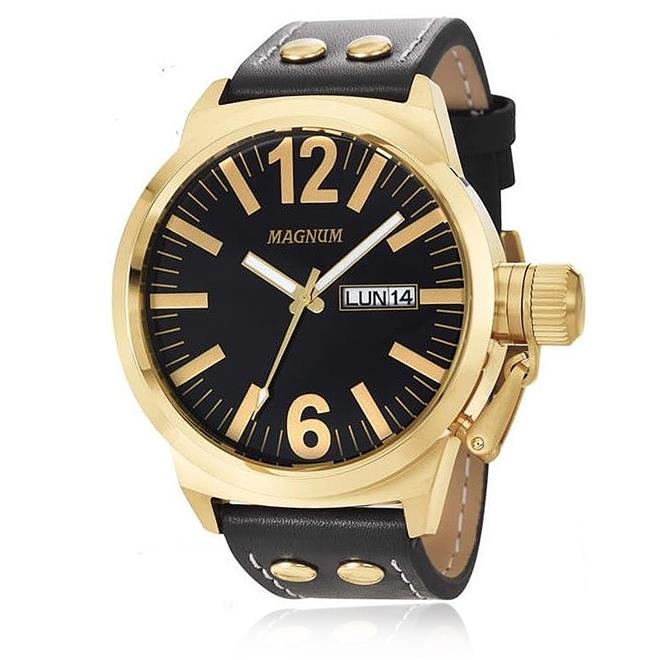 Relogio masculino magnum dourado military ma31524u em couro