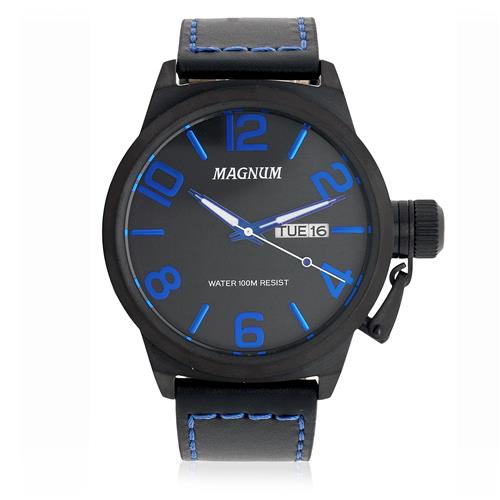 Relógio Magnum Masculino Ma33399a Dourado Azul Couro