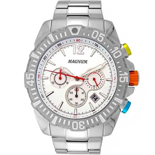 Relógio Magnum Masculino Cronógrafo MA33102Q Pulseira Aço Prata