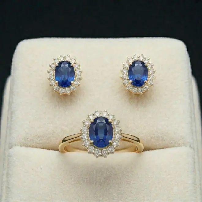 Conjunto de Ouro com Safiras e Diamantes