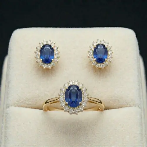 Conjunto de Ouro com Safiras e Diamantes