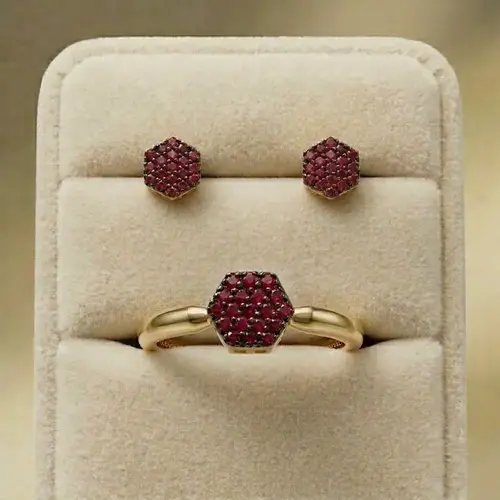 Conjunto de ouro Chuveiro com Rubis