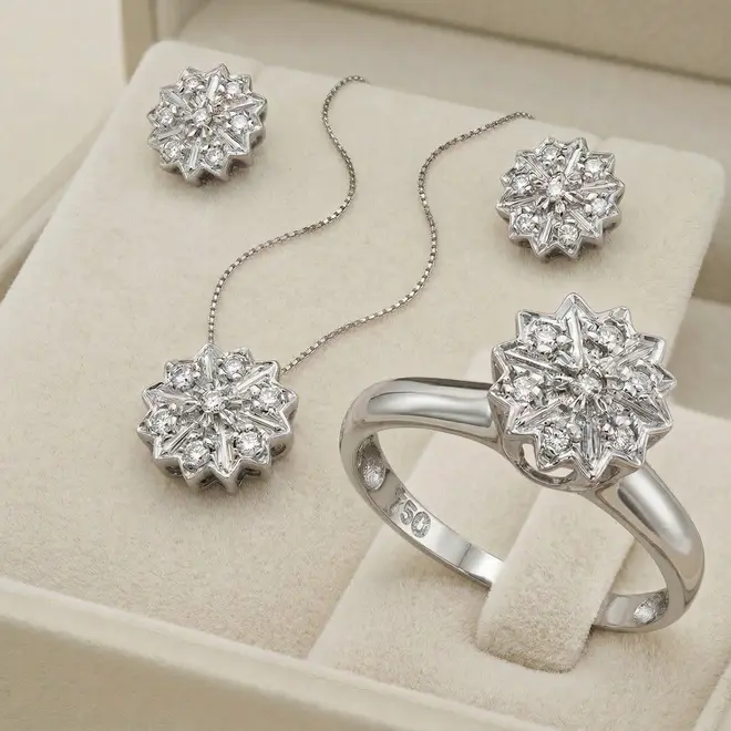 Conjunto de Ouro Branco Chuveiro com 28 Diamantes