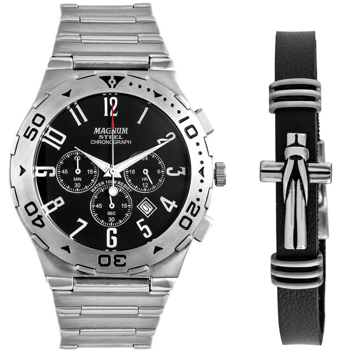 Relógio Magnum Masculino Chronograph Pulseira De Aço