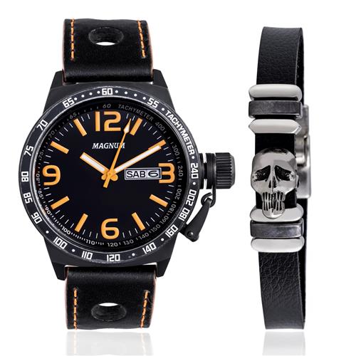 Kit Relógio Magnum Masculino MA33737C + Pulseira. Preto