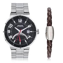 Relógio Masculino Preto Pulseira Couro Magnum Ma31542J