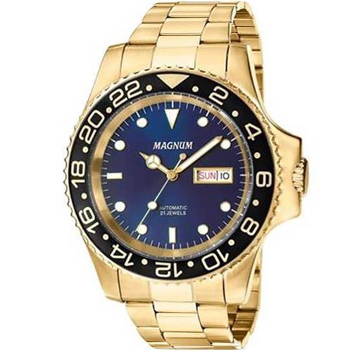 Ttime Relógios - Relógio Magnum Automático 21 Jewels Modelo analógico  masculino com caixa e pulseira de aço rose gold. Vidro de cristal mineral,  mostrador na cor preta com janela que mostra parte