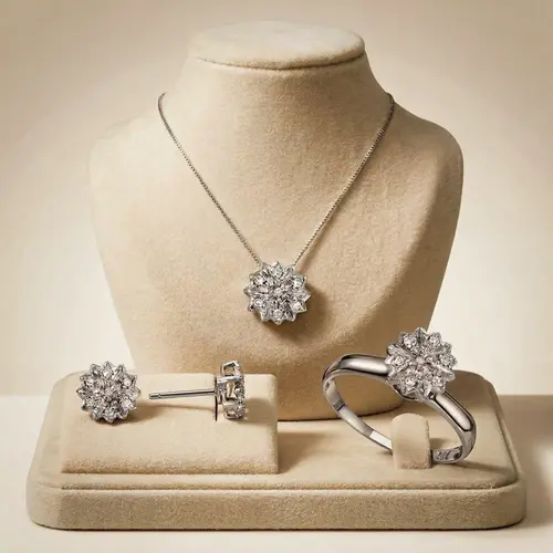 Conjunto de ouro branco Chuveiro com 16 Diamantes