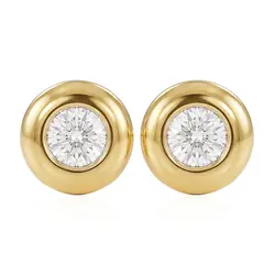Par de Brincos de Ouro Amarelo com Diamantes, Modelo Solitário