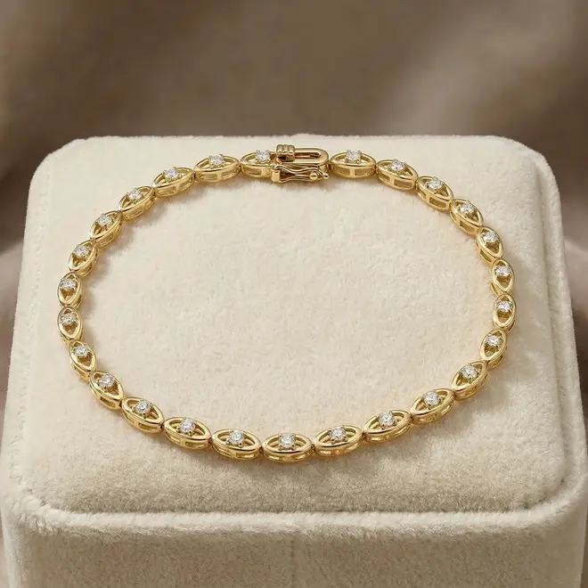 Pulseira de Ouro modelo Navetes com 26 Diamantes
