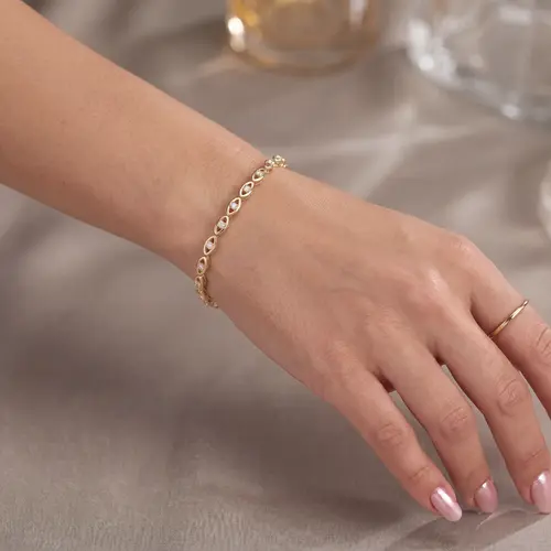 Pulseira de Ouro modelo Navetes com 26 Diamantes