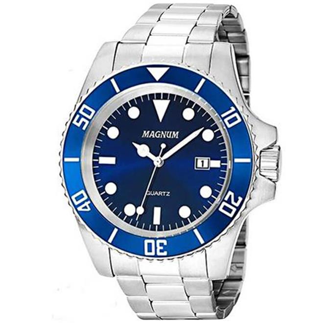 Relógio Magnum Masculino Prata Visor Azul MA33068F