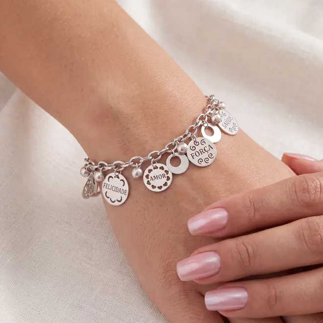 Pulseira de ouro branco Berloqueira modelo 6 Desejos
