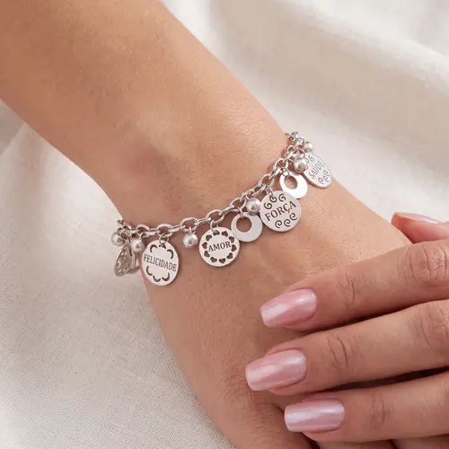 Pulseira de ouro branco Berloqueira modelo 6 Desejos