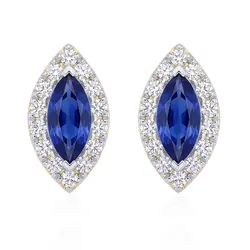 Brincos de Ouro modelo Navete com Diamantes e 72 Pts em Safiras