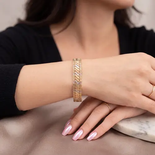 Pulseira de Ouro 3 Cores larga e trabalhada
