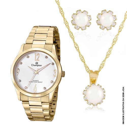 Kit Relógio Feminino Champion CN29061W | Joias Vip