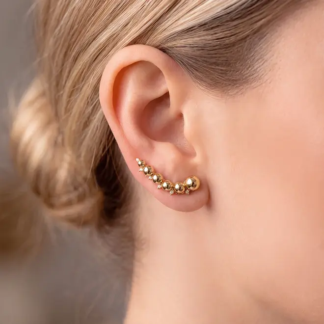 Par de Brincos Esferas com 14 Diamantes, em Ouro Amarelo 50354