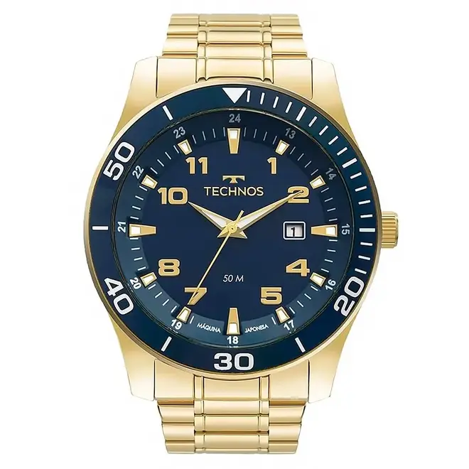 Relógio Technos Masculino Dourado Analógico Calendário 2115MQLS/4A