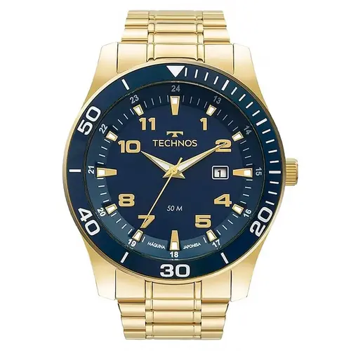 Relógio Technos Masculino Dourado Analógico Calendário 2115MQLS/4A