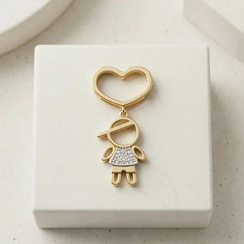 Pingente de Ouro modelo Menino com Coração e 3 Diamantes