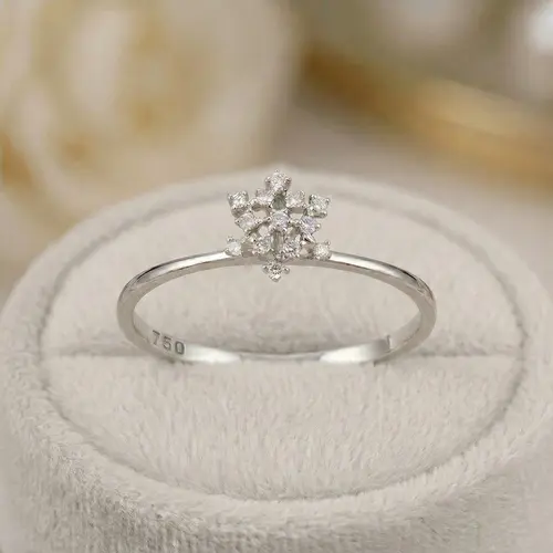 Anel Chuveirinho de Ouro Branco com 13 Diamantes