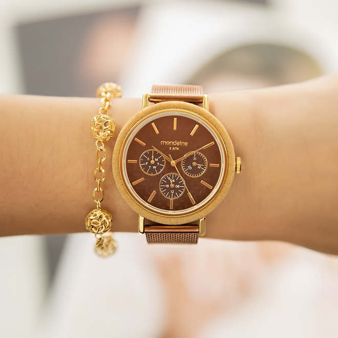 relogio feminino bronze mondaine