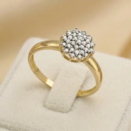 Anel Chuveiro de Ouro Amarelo com 31 Diamantes