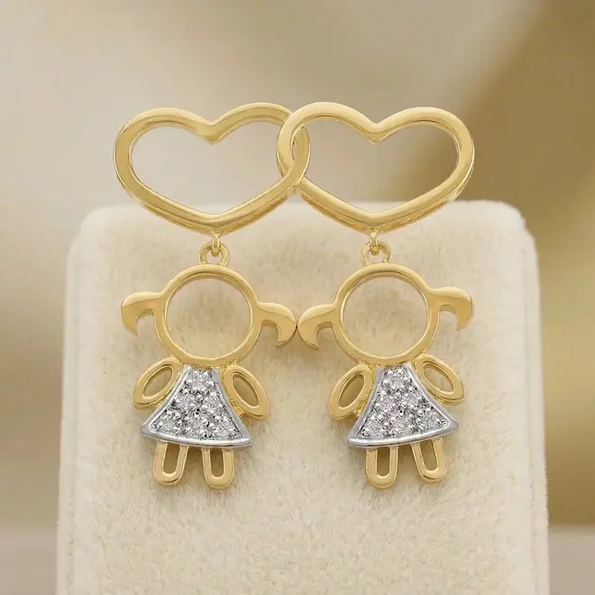 Pingente de Ouro com 2 Corações e Berloques Meninas