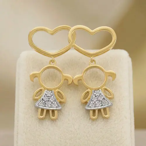 Pingente de Ouro com 2 Corações e Berloques Meninas