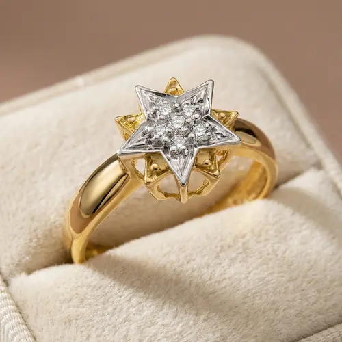 Anel de Ouro Chuveiro Estrela com 5 Diamantes