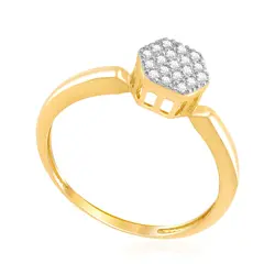 Anel Chuveiro de Ouro Sextavado com 19 Diamantes