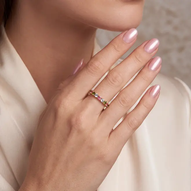 Aliança de Ouro com Mix de Cristais de Turmalina (ARO 19)