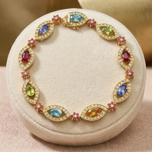 Pulseira de Ouro com Mix de Gemas, Rubis e 149 Diamantes