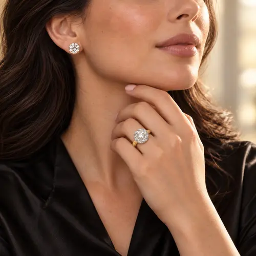 Conjunto de Prata com Cristais, Zircônias e 2 Diamantes