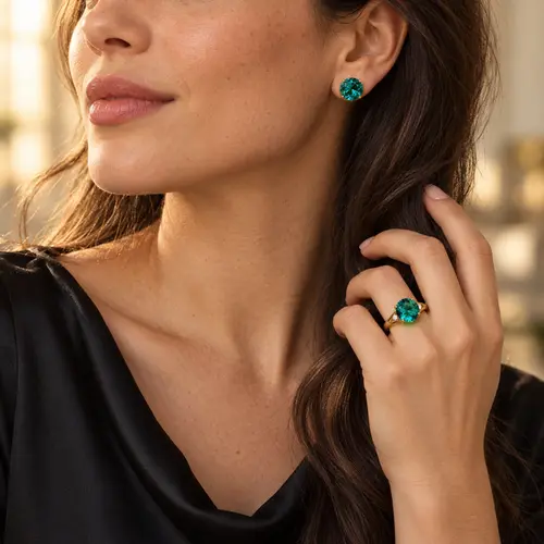 Conjunto de Prata com Cristal de Turmalina Paraíba e 2 Diamantes
