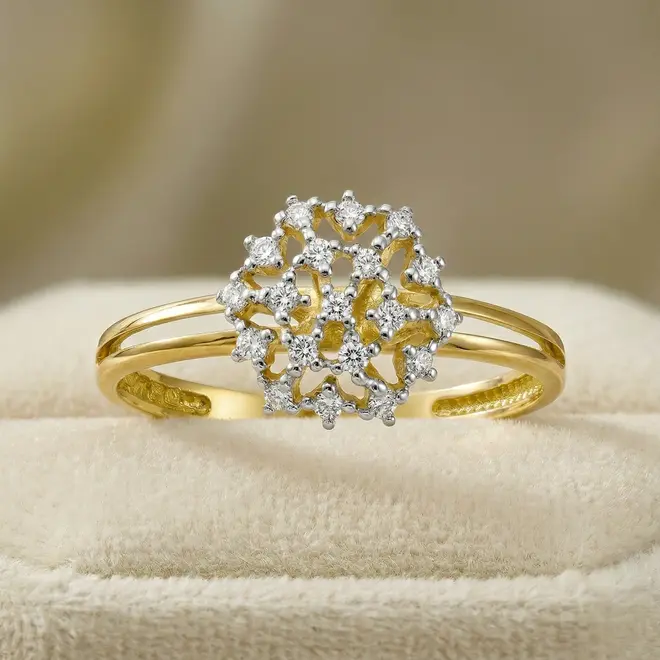 Anel Chuveiro de Ouro com 19 Diamantes
