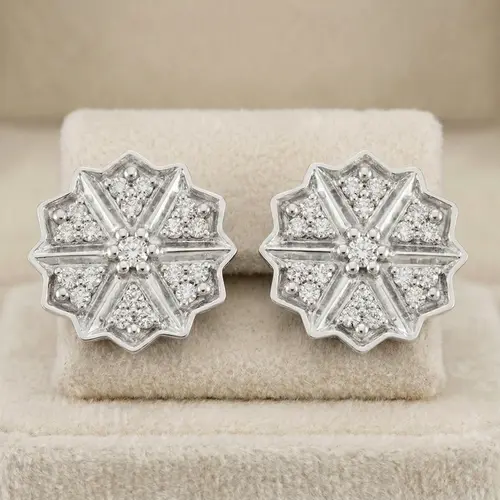 Par de Brincos Chuveiro de Ouro com 14 Diamantes e Ródio