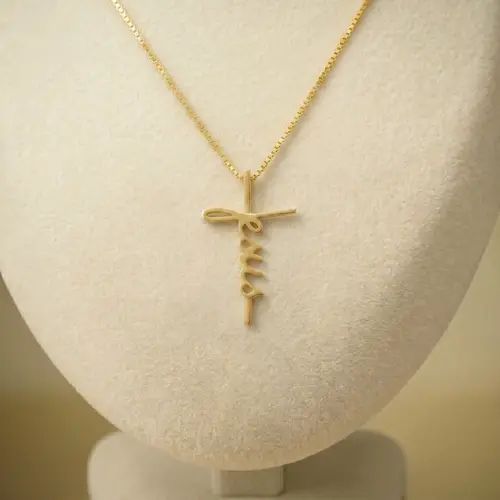 Pingente de Ouro Cruz com escrita Jesus