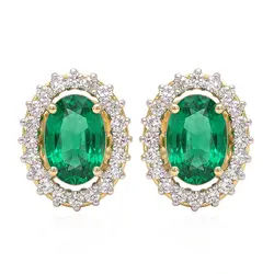 Par de Brincos ovais de Ouro com Esmeraldas e 40 Diamantes