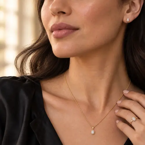 Conjunto com Diamantes e Águas Marinhas, Acabamento em Ouro