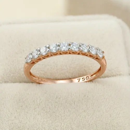Meia Aliança de Ouro Rose com 10 Diamantes - detalhe em coração